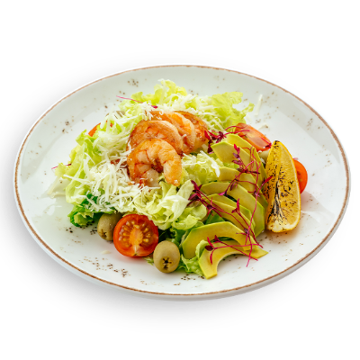 Салат с креветками и пармезаном