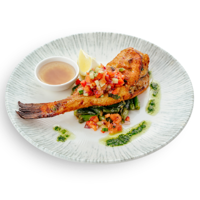 Окунь морской со стручковой фасолью