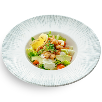 Салат с тигровой креветкой и авокадо