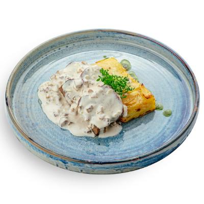 Картофель гратен с языком