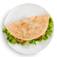 Лепешка роти с омлетом и помидорами