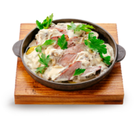 Свиная шея томленая с грибным соусом