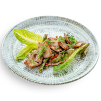 Теплый салат со свининой