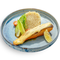 Форель в соусе чили-майо с рисом