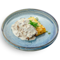 Картофель гратен с языком